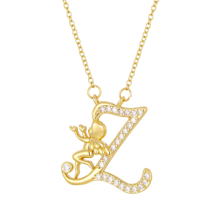 Personalized CZ Angel Initial Necklace for Girls