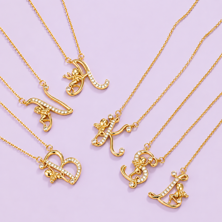 Personalized CZ Angel Initial Necklace for Girls