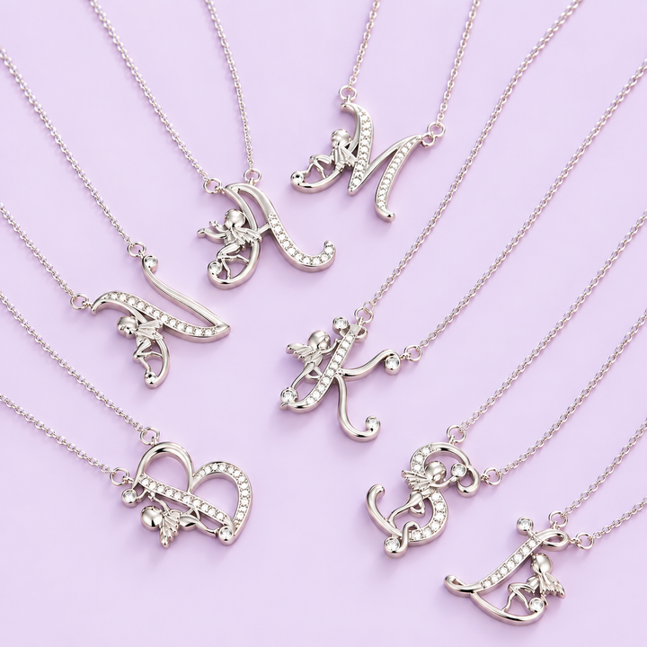 Personalized CZ Angel Initial Necklace for Girls