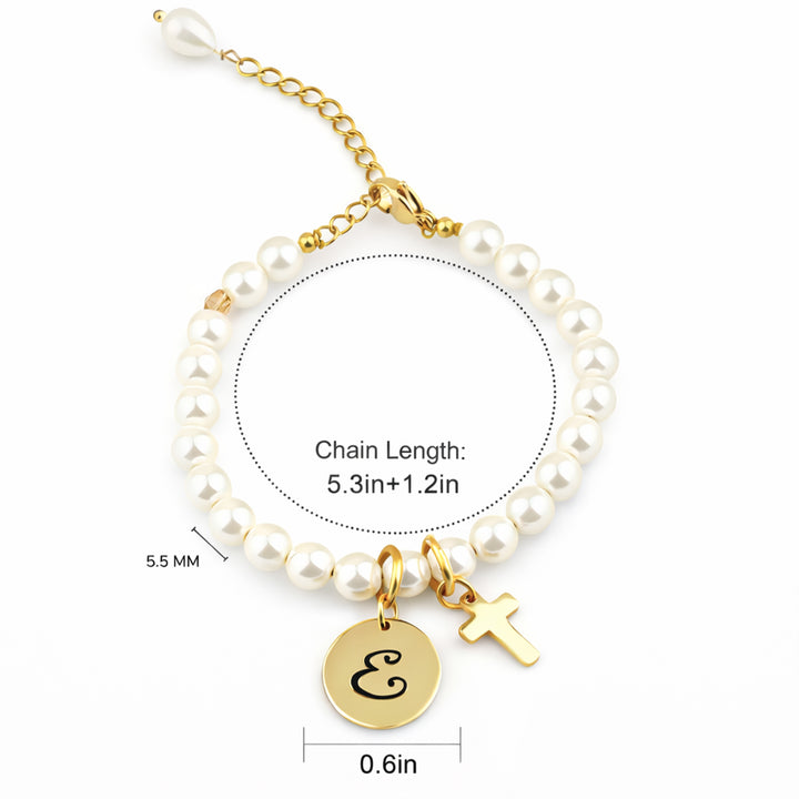 Bracelet personnalisé pour enfant avec croix et perles et initiale 