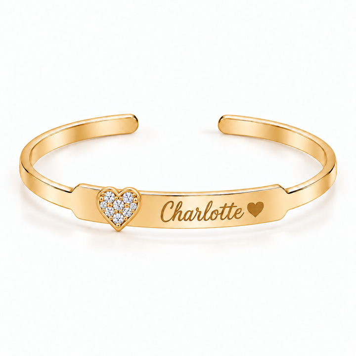 Personalized Crystal Charm Name Cuff Bracelet