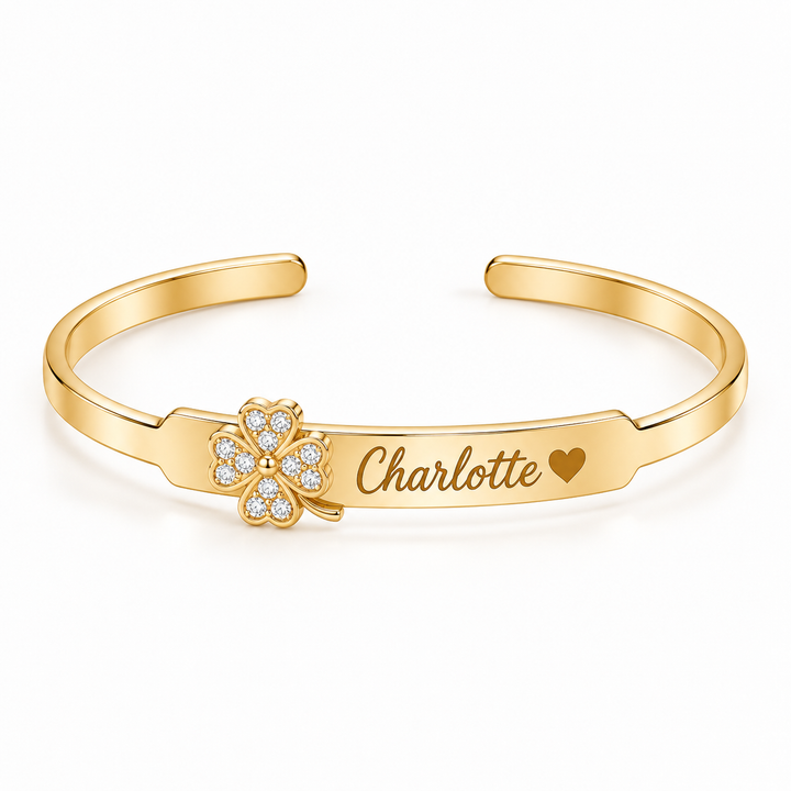 Personalized Crystal Charm Name Cuff Bracelet