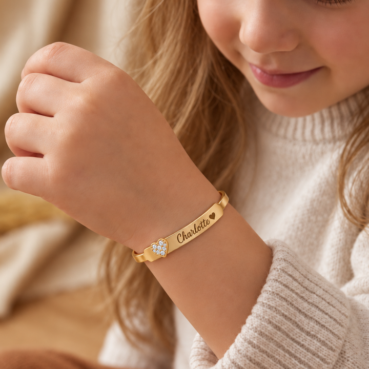 Personalized Crystal Charm Name Cuff Bracelet