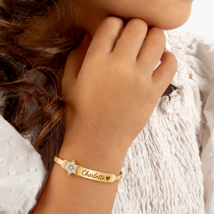 Personalized Crystal Charm Name Cuff Bracelet