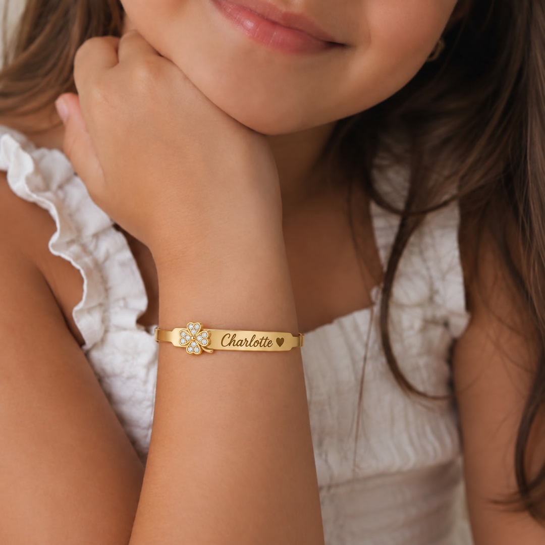Personalized Crystal Charm Name Cuff Bracelet