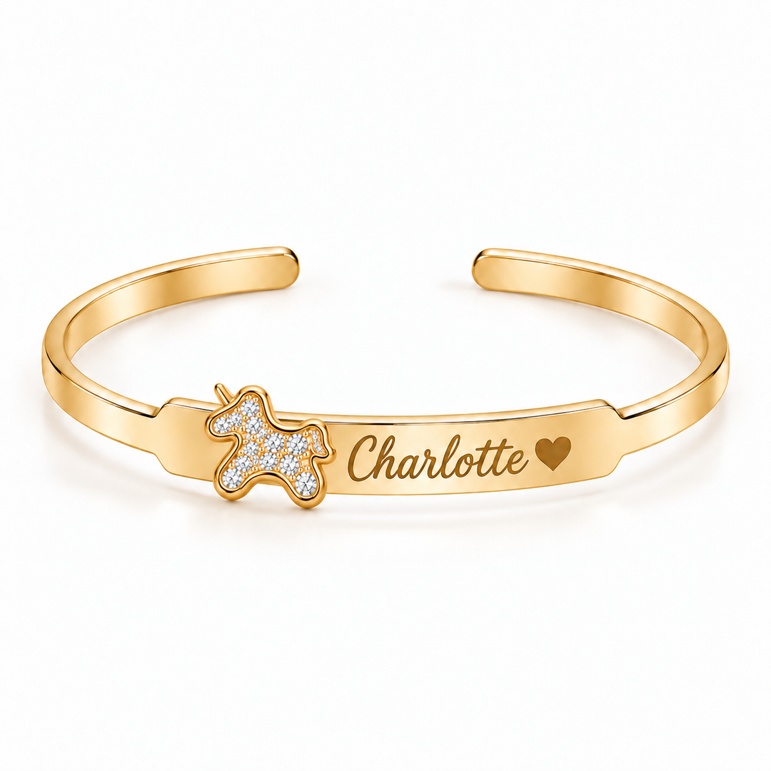 Personalized Crystal Charm Name Cuff Bracelet