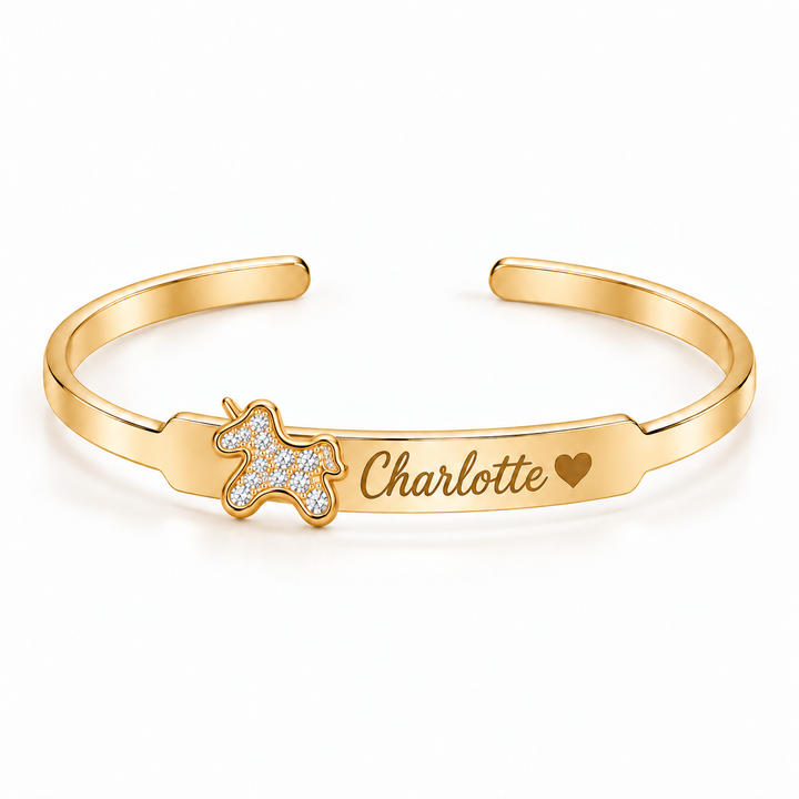 Personalized Crystal Charm Name Cuff Bracelet