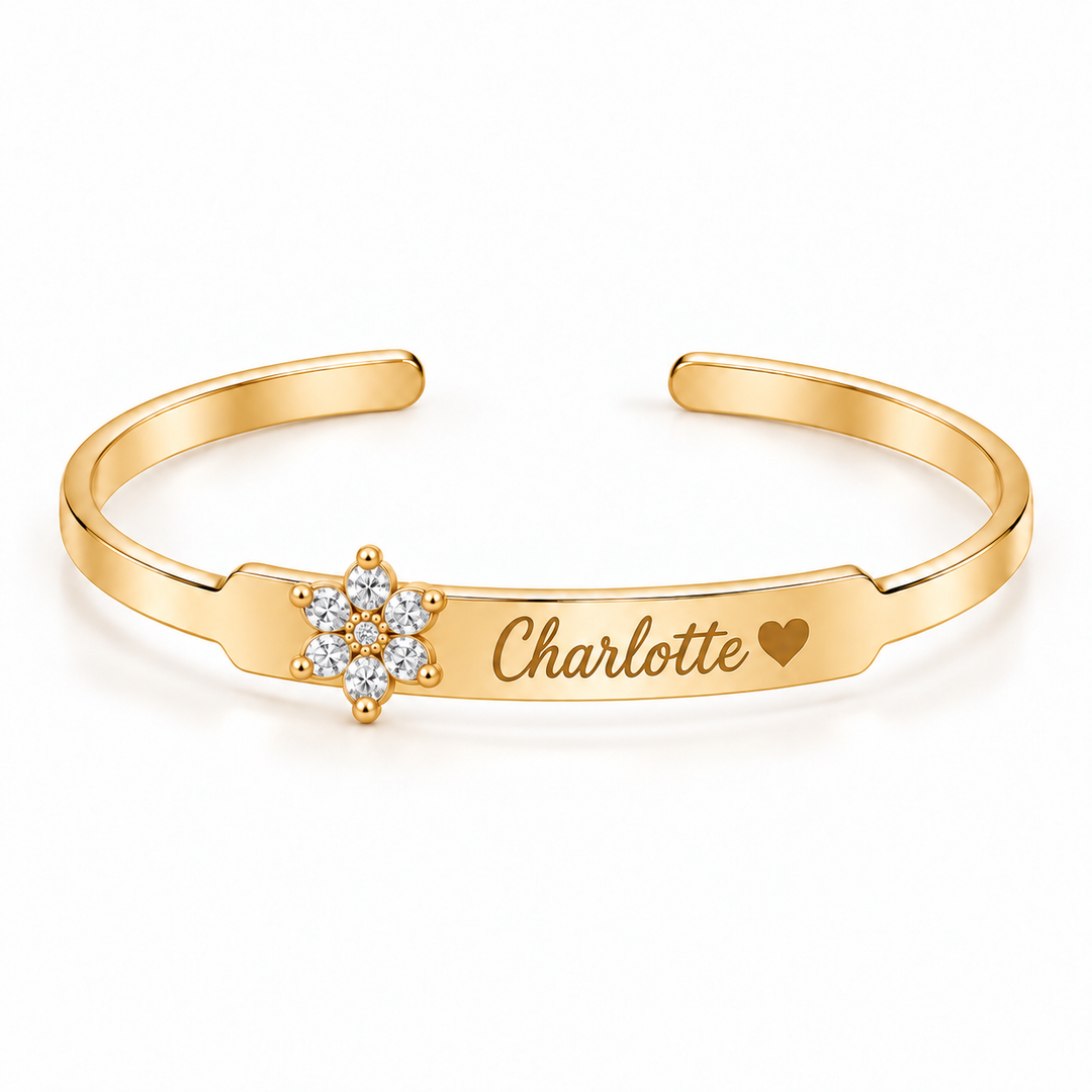 Personalized Crystal Charm Name Cuff Bracelet