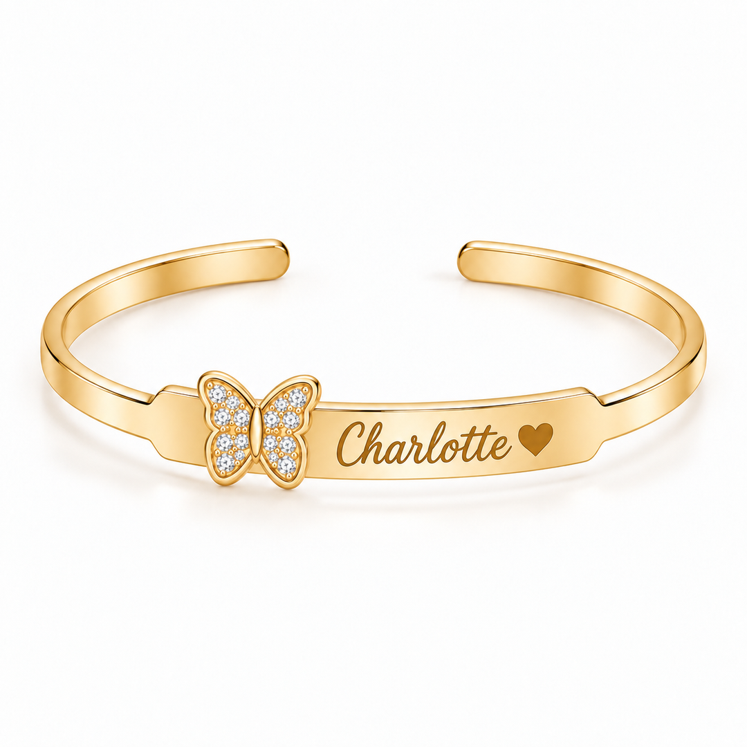 Personalized Crystal Charm Name Cuff Bracelet