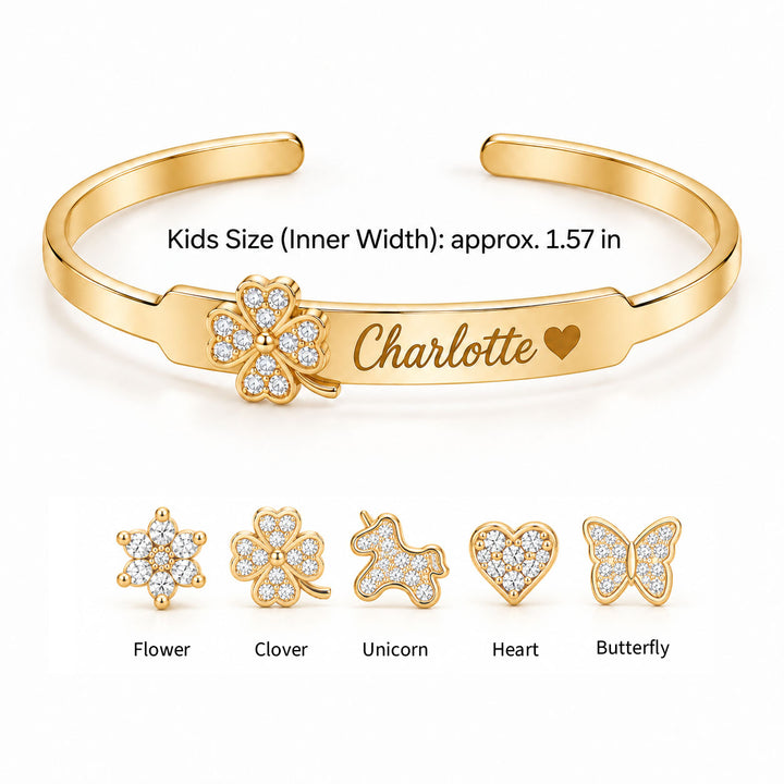 Personalized Crystal Charm Name Cuff Bracelet