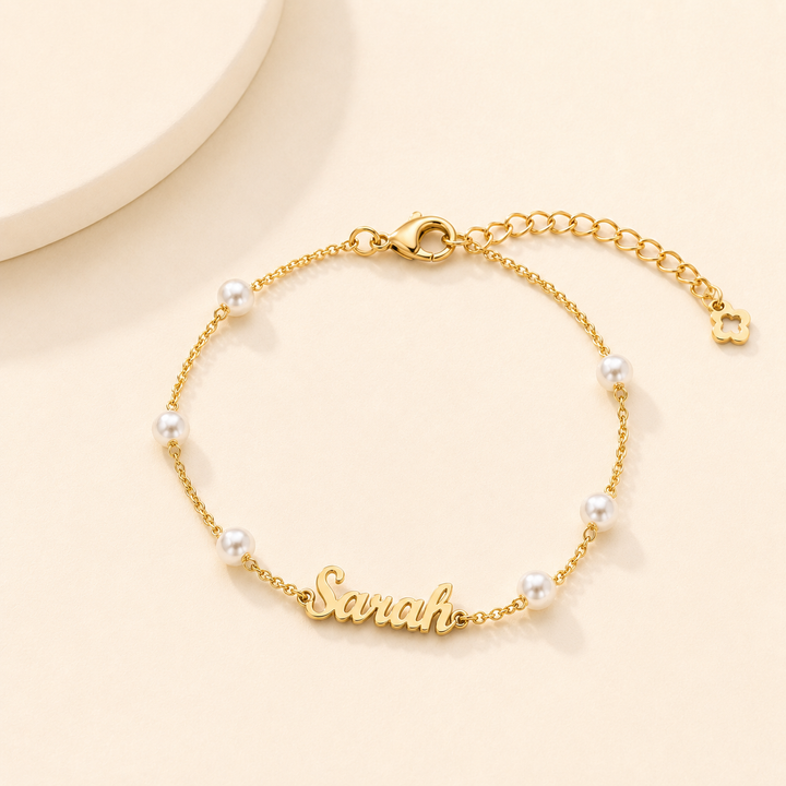 Personalized Dainty Pearl Name Bracelet for Baby
