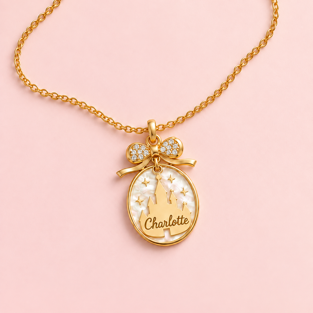 Personalized Fairy Tale Castle Name Pendant Necklace