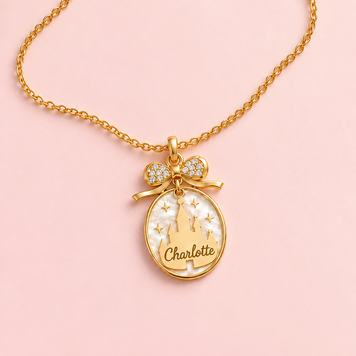 Personalized Fairy Tale Castle Name Pendant Necklace