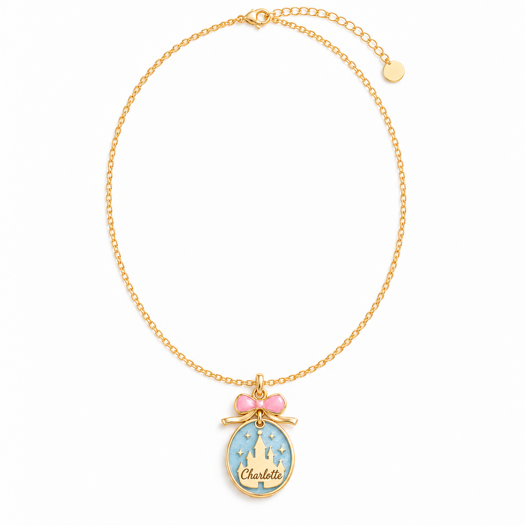 Personalized Fairy Tale Castle Name Pendant Necklace