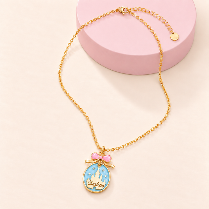 Personalized Fairy Tale Castle Name Pendant Necklace