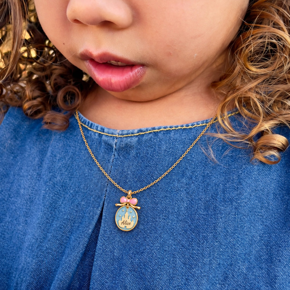 Personalized Fairy Tale Castle Name Pendant Necklace