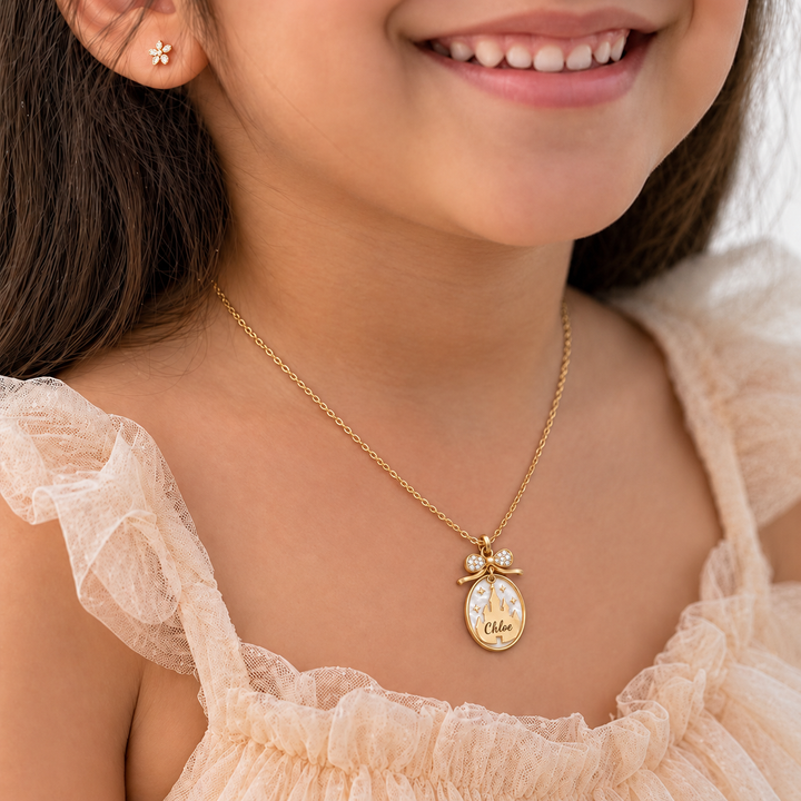 Personalized Fairy Tale Castle Name Pendant Necklace