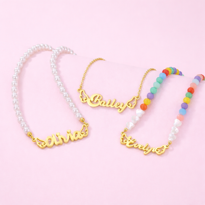 Personalized Girl Name Necklace with Angel Wings
