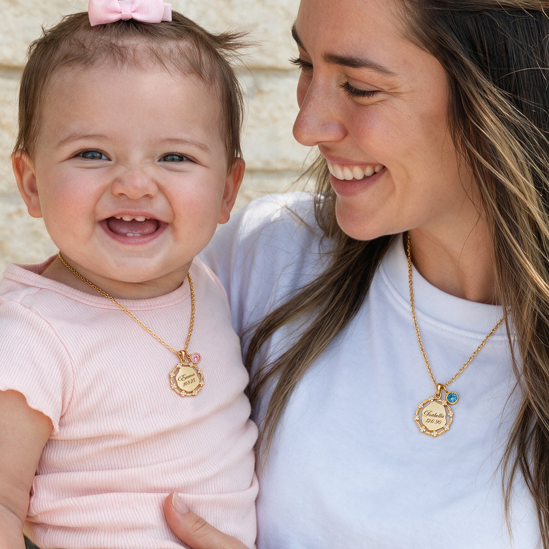 Personalized Girls Floral Name Birthstone Necklace
