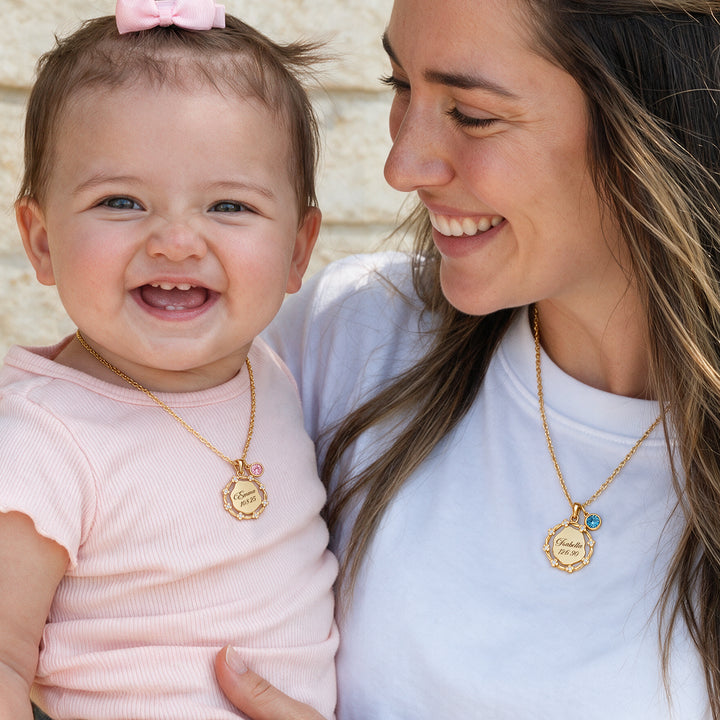 Personalized Girls Floral Name Birthstone Necklace