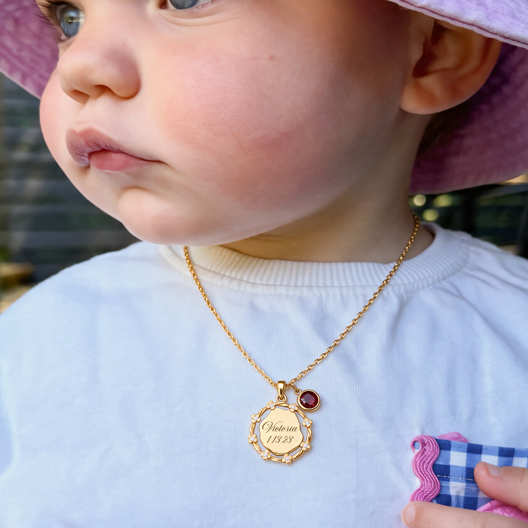 Personalized Girls Floral Name Birthstone Necklace