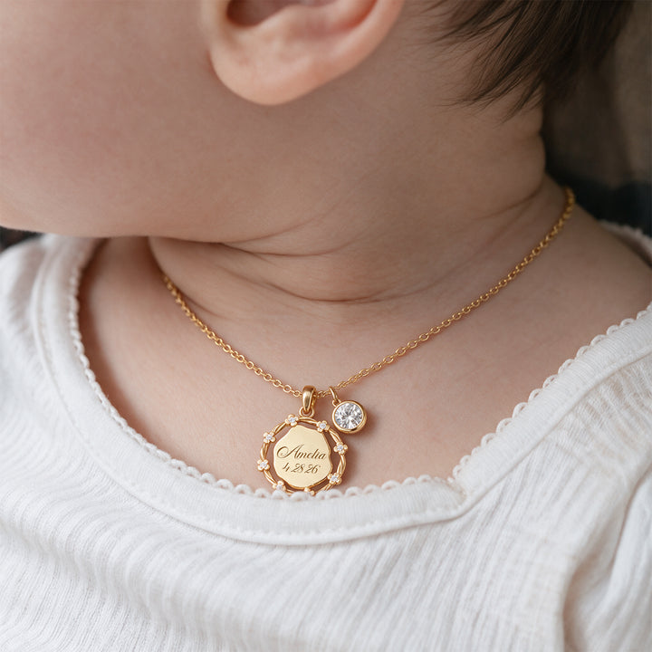 Personalized Girls Floral Name Birthstone Necklace