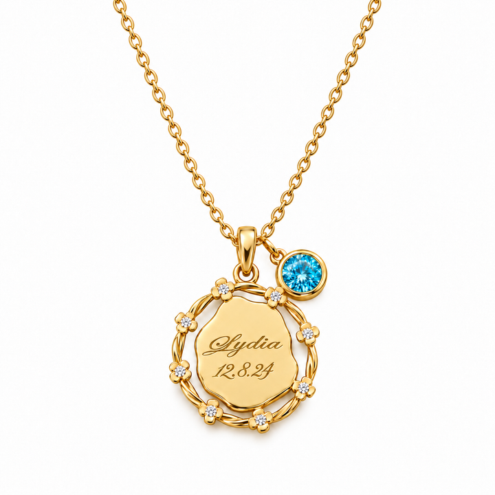 Personalized Girls Floral Name Birthstone Necklace