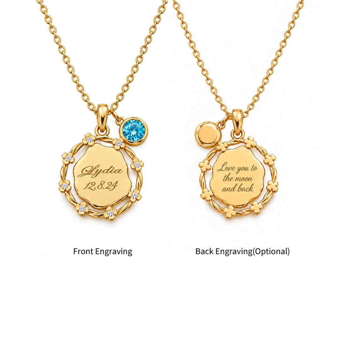 Personalized Girls Floral Name Birthstone Necklace
