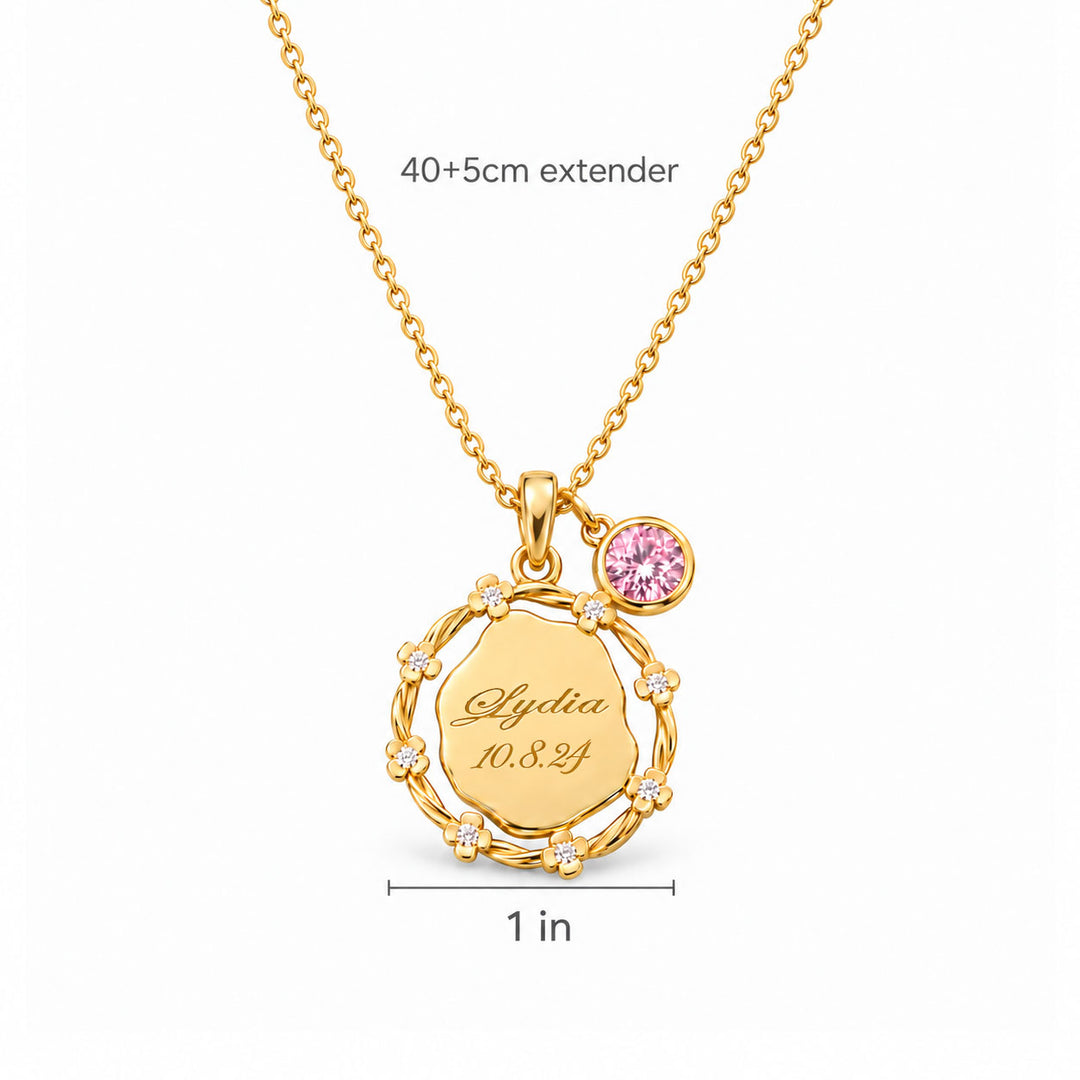 Personalized Girls Floral Name Birthstone Necklace