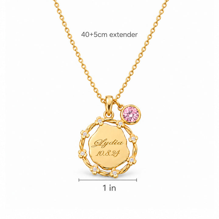 Personalized Girls Floral Name Birthstone Necklace