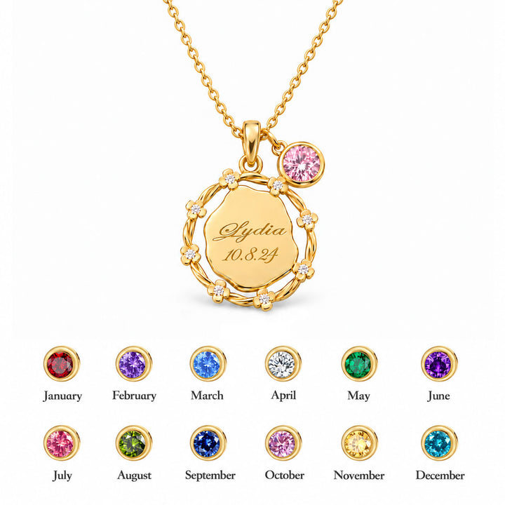 Personalized Girls Floral Name Birthstone Necklace