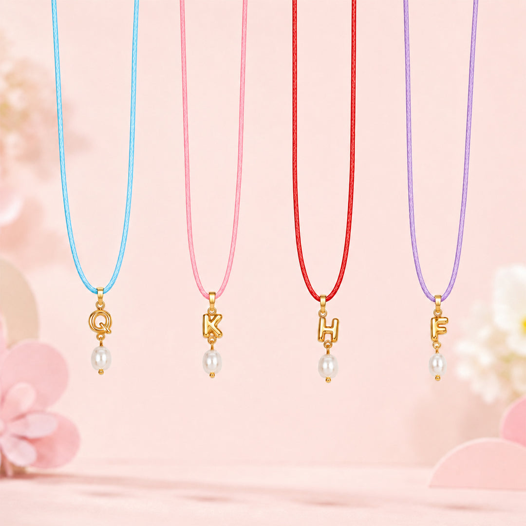 Personalized Girls Initial Necklace with Natural Pearl Pendant