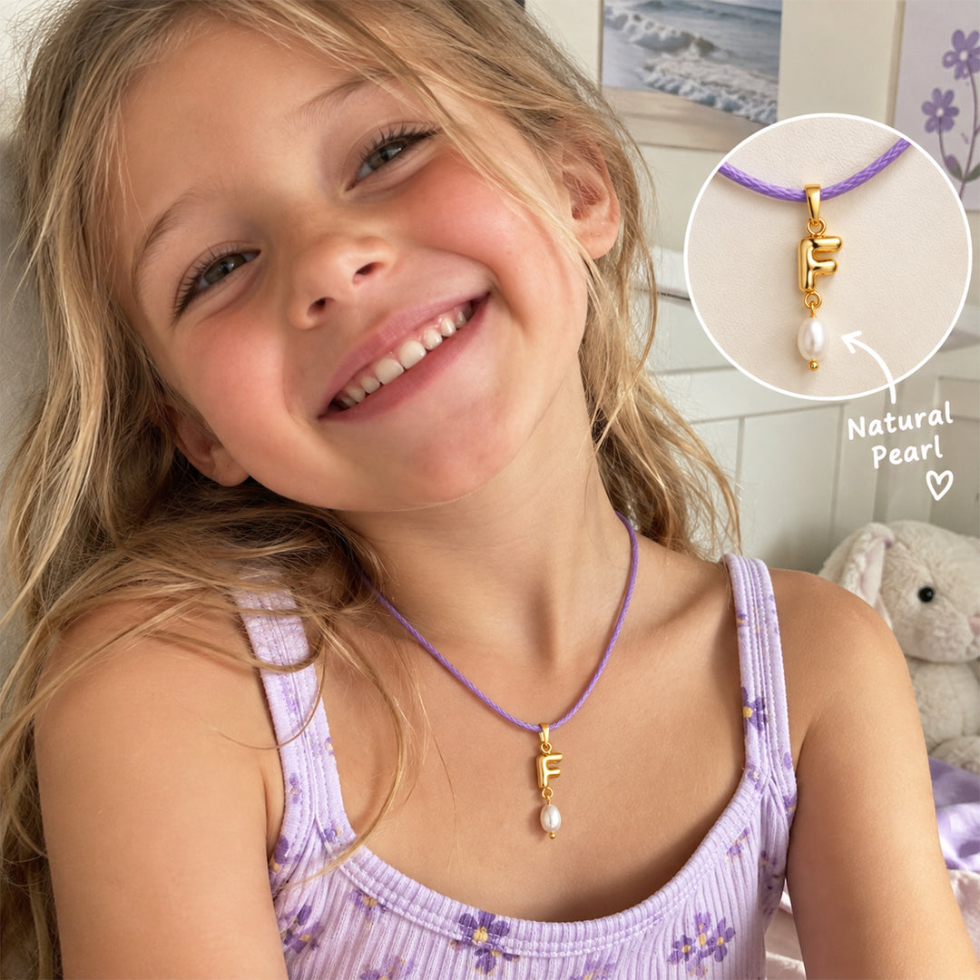 Personalized Girls Initial Necklace with Natural Pearl Pendant