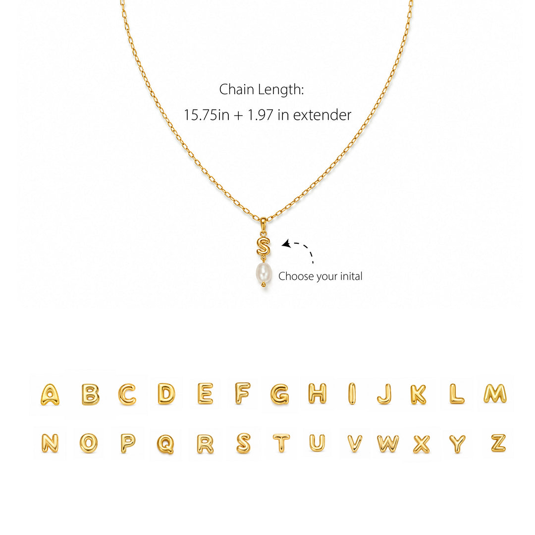 Personalized Girls Initial Necklace with Natural Pearl Pendant