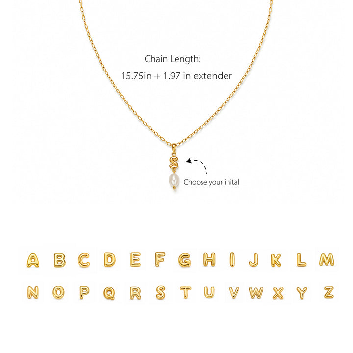 Personalized Girls Initial Necklace with Natural Pearl Pendant