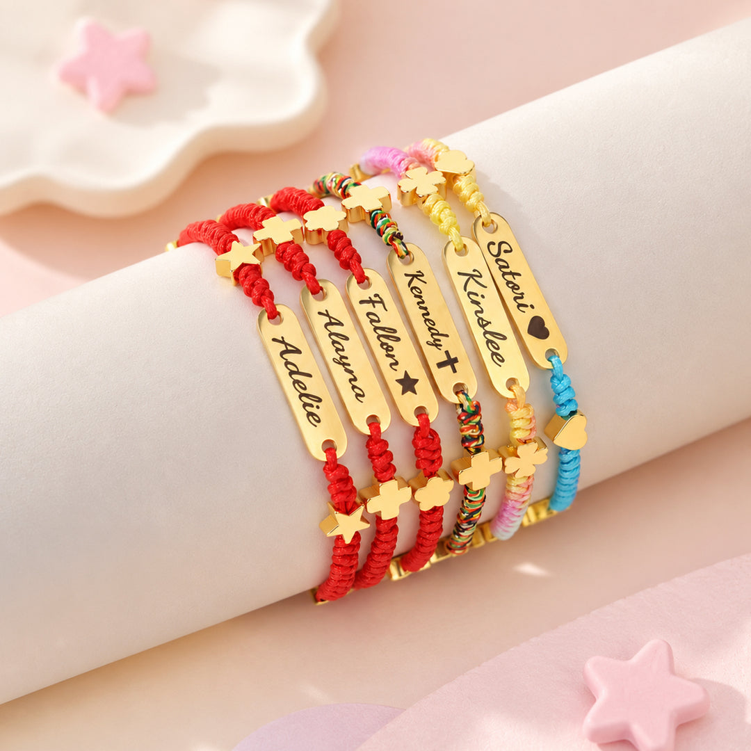 Personalized Girls Name Anklet with Colorful Braided Cord & Charm