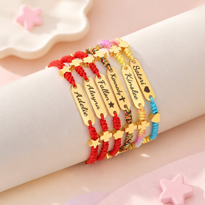 Personalized Girls Name Anklet with Colorful Braided Cord & Charm