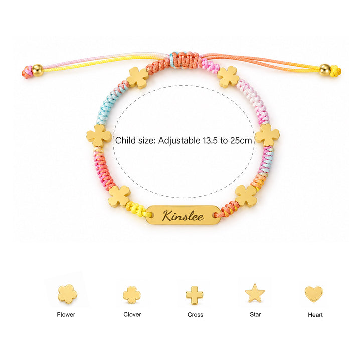 Personalized Girls Name Anklet with Colorful Braided Cord & Charm