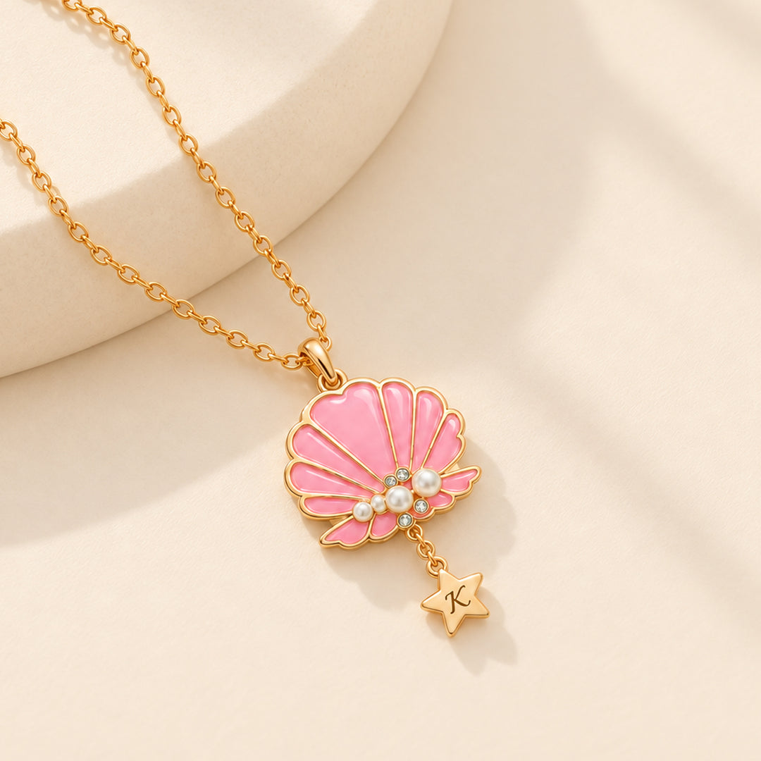 Personalized Girls Seashell Necklace with Initial Star Pendant