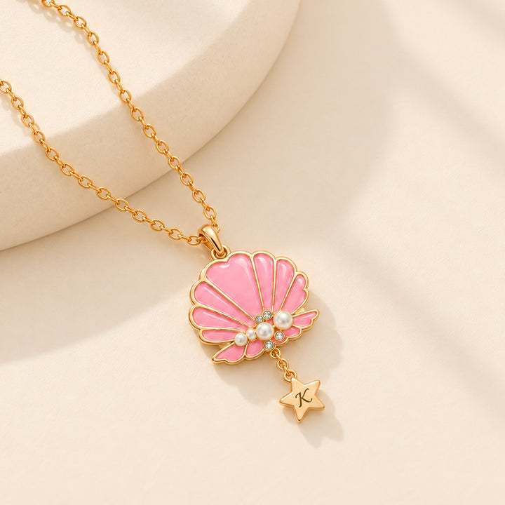 Personalized Girls Seashell Necklace with Initial Star Pendant