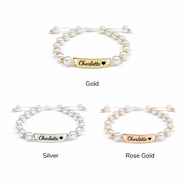 Personalized Handmade Braided Cord Baby Name Pearl Bracelet