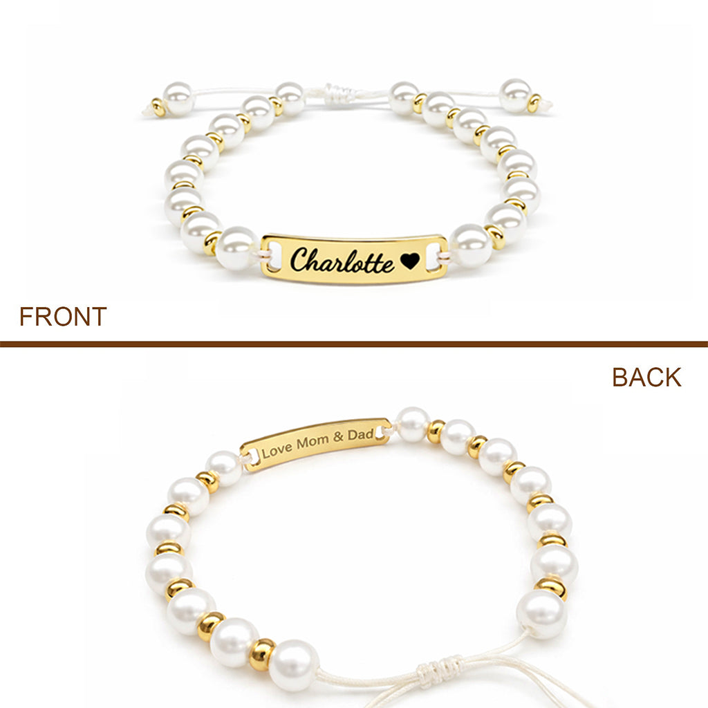 Personalized Handmade Braided Cord Baby Name Pearl Bracelet