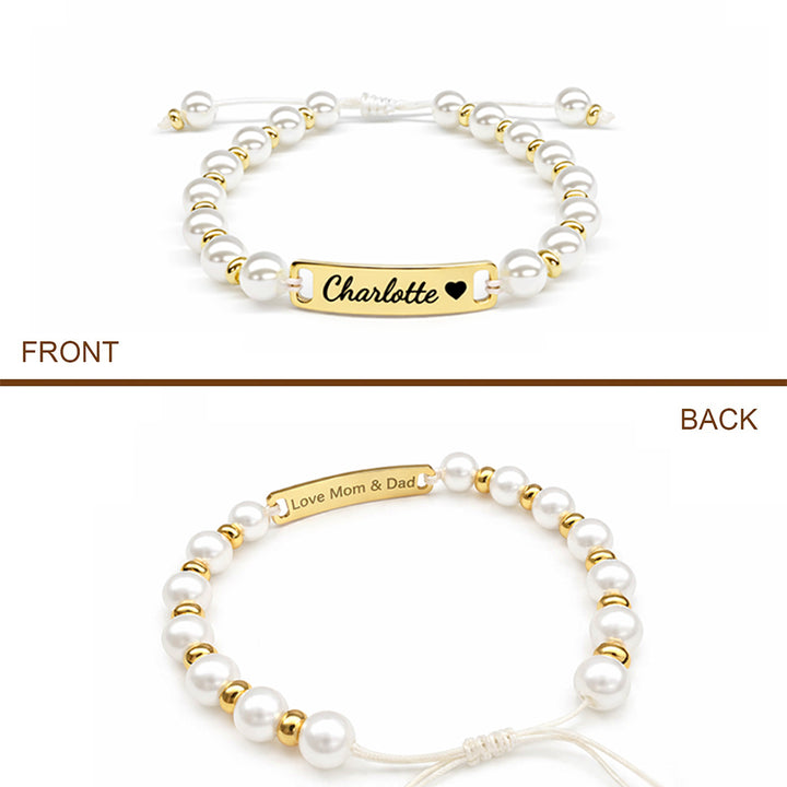 Personalized Handmade Braided Cord Baby Name Pearl Bracelet