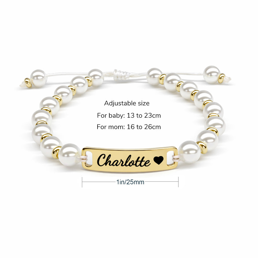Personalized Handmade Braided Cord Baby Name Pearl Bracelet