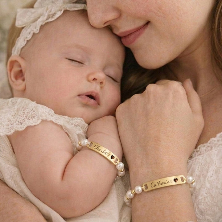 Personalized Handmade Braided Cord Baby Name Pearl Bracelet