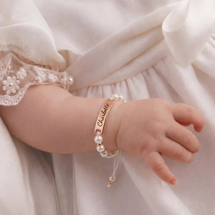 Personalized Handmade Braided Cord Baby Name Pearl Bracelet