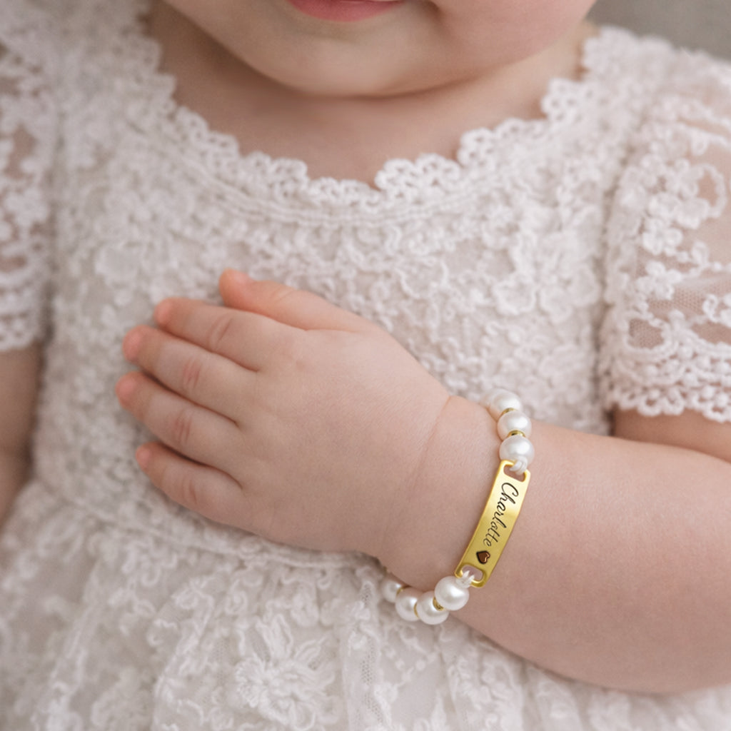 Personalized Handmade Braided Cord Baby Name Pearl Bracelet