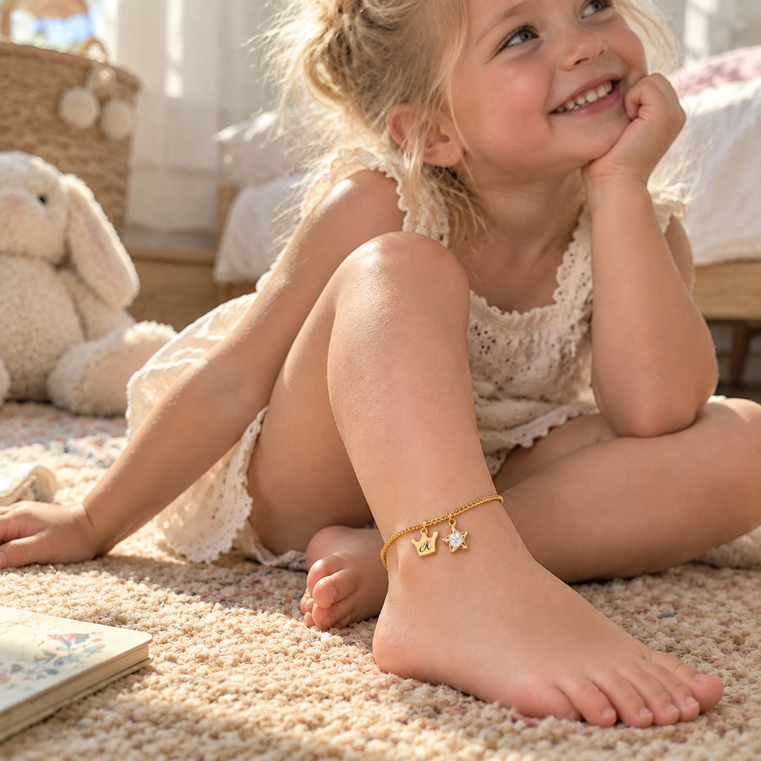 Personalized Initial Charm Anklet for Girls Kids Ankle Bracelet