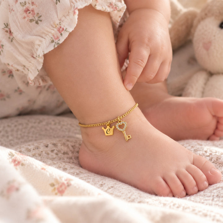 Personalized Initial Charm Anklet for Girls Kids Ankle Bracelet