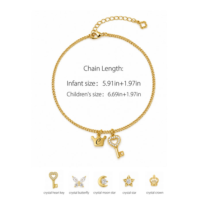Personalized Initial Charm Anklet for Girls Kids Ankle Bracelet